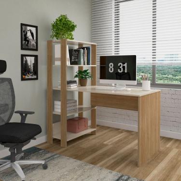 Imagem de Escrivaninha com Estante 5 Prateleiras 120cm Match Off White/Carvalho