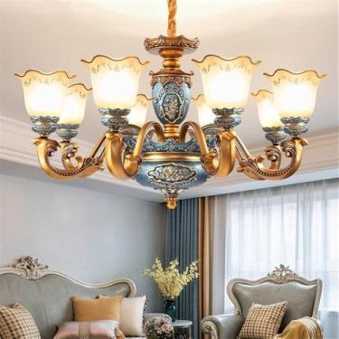 Imagem de Europeu Luxo Sala de Estar Lâmpada Pendente Americano Retro Restaurante Quarto Villa Hotel Roupa Salão de Beleza Café Lustre (G 8 luzes)