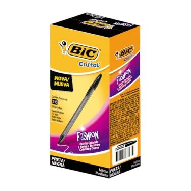 Imagem de Caneta Esferográfica BIC Cristal Fashion Preta, Ponta Média de 1.2mm, 878659, 25 Unidades, Escrita Macia