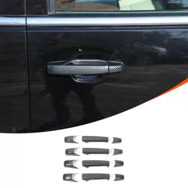 Imagem de Capa de maçaneta de porta externa de carro compatível com Cadillac Escalade 2007-2014, capas de maçaneta de porta dianteira traseira de carro ABS acessórios de decoração (padrão de fibra de carbono)