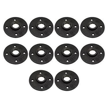 Imagem de DSDS PACOTE COM 10 Flange de piso de ferro maleável preto industrial rústico 4 furos para prateleira de tubos móveis decoração de casa... (3/10.2 cm)..