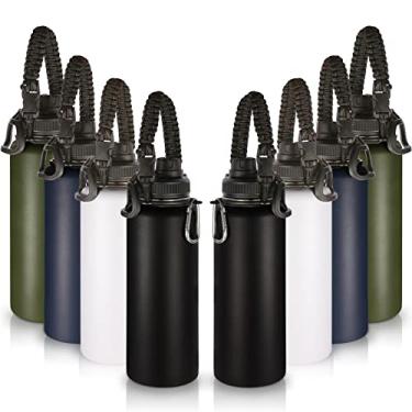 Imagem de Volhoply Pacote com 8 garrafas de água isoladas, garrafa de aço inoxidável de 1,134 g com alça de paracord e tampa de bico, copo de água de viagem a vácuo de parede dupla com boca larga, jarro de água