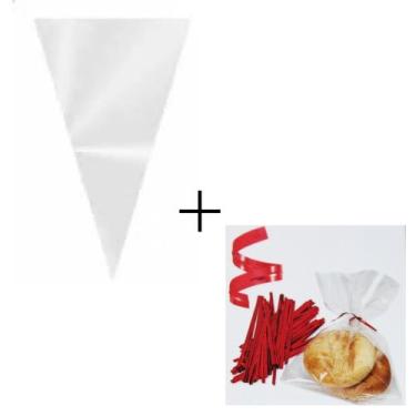 Imagem de 300 Saquinho Cone 10x15 Plastico + 300 Fecho Metalizado - Lucky Fest