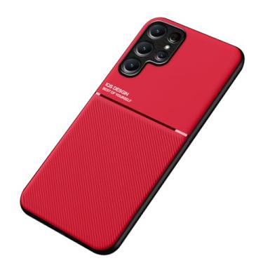 Imagem de LYJSMGZ Capa para Samsung Galaxy S25 Ultra/S25 Plus/S25, couro executivo, antiderrapante, à prova de choque, capa fina, suporta sucção magnética de veículos, vermelha, S25 Plus