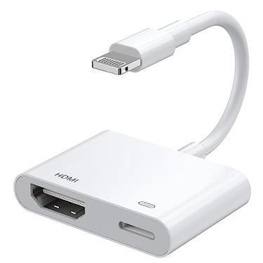 Imagem de [Certificação Apple MFi] Adaptador AV digital Lightning para HDMI, conversor de tela de vídeo e áudio 1080p, adaptador AV com porta de carregamento para iPhone HDMI Conversor para TV/Projetor/Monitor,
