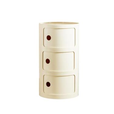 Imagem de Mesa de cabeceira redonda com 3 gavetas, mesa lateral de estilo moderno, armário de armazenamento multifuncional para sala de estar, quarto, banheiro (bege)