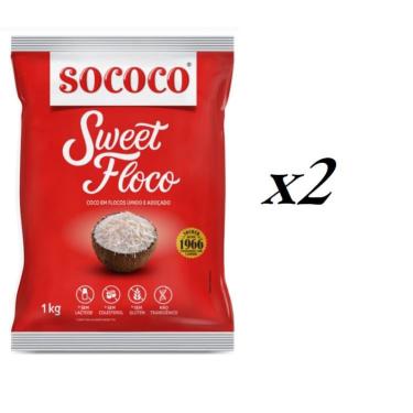 Imagem de Kit 2 kilos Coco Ralado Sococo Sweet Floco úmido e adoçado