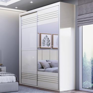 Imagem de Guarda-roupa Solteiro 2 Portas 2 Gavetas Com Espelho 100% Mdf Off White Tw601e
