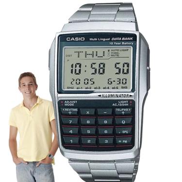 Imagem de Relógio de Pulso Casio Masculino Digital Quadrado Calculadora Agenda Telefonica Data Bank 5 Alarmes Prateado DBC-32D-1ADF