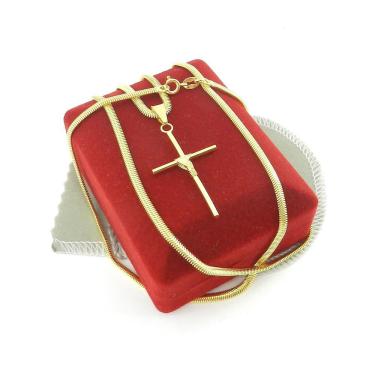 Imagem de Corrente Masculina 50Cm 3Mm Cruz Palito Folheada Ouro Cr736