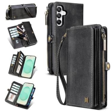 Imagem de QIXIU Capa carteira para Samsung Galaxy S25 Plus (comporta batom, fones de ouvido, etc.), capa de telefone magnética portátil multifuncional de couro sintético com bloqueio RFID, alça de ombro e alça