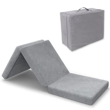 Imagem de SINWEEK Colchão dobrável individual com bolsa de armazenamento, colchão dobrável de 10 cm, cobertura de colchão dobrável com três dobras, colchão de piso certificado CertiPUR-US, com capa lavável na