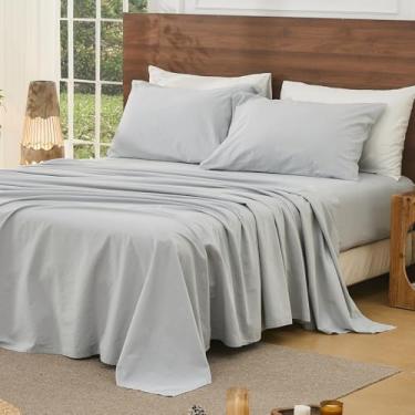Imagem de Bedlifes Jogo de lençóis de linho 100% puro francês, tamanho king, respirável e refrescante, macio, durável e absorvente de umidade, bolso profundo de 40 cm - 4 peças (king, cinza)