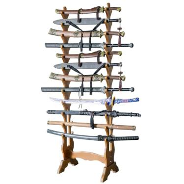 Imagem de Suporte de espada suporte de exibição de espadas, suporte para katanas, cabide de madeira para espadas de samurais, suporte vertical para sabres de luz de 6/8/10/16/24 camadas, suporte para varinha de