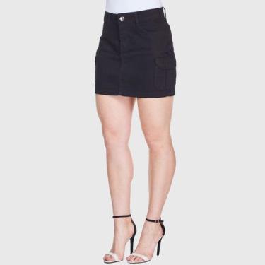 Imagem de Saia Feminina Cargo Cintura Alta em Sarja Preta - HNO Jeans, 42