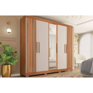 Imagem de Guarda Roupa Casal 5 Portas e 2 Gavetas c/ Espelho Sophia Lux Freijo/Off White - Caemmun