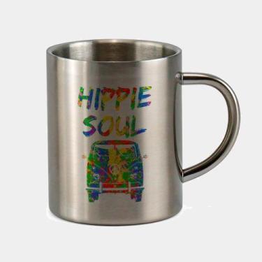 Imagem de Caneca de Inox Premium Prateada 400ml Kombi Cores do Arco Iris Hippie 