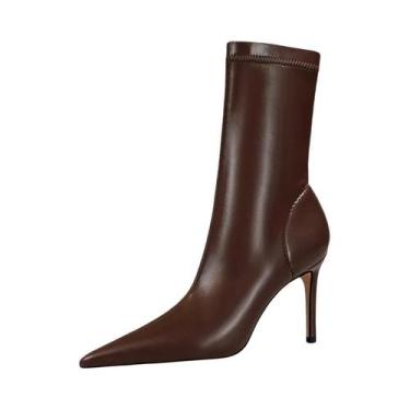 Imagem de Botas Femininas de Couro com Salto Alto Fino 7,5cm/10cm - Quentes para