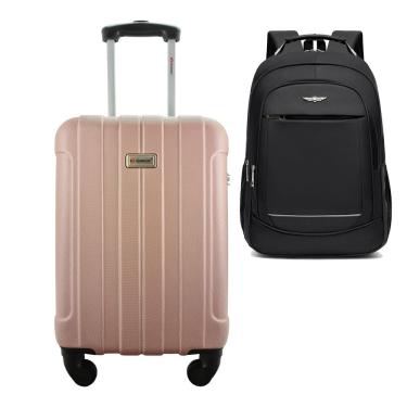 Imagem de Kit Mala de Bordo 10kg Viagem Rodas 360 Rígida ABS Cadeado Segredo Gladiador A1MB Com Mochila Executiva 103