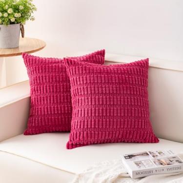 Imagem de Aegero Pacote com 2 capas de almofada decorativas de veludo cotelê 45,7 x 45,7 cm Capas de almofada listradas boho modernas decoração de casa de fazenda para sofá, sala de estar, sofá-cama (rosa