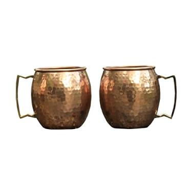 Imagem de Daddy Shoppe Caneca Moscow Mule de cobre puro conjunto de 2 canecas marteladas de 473 ml