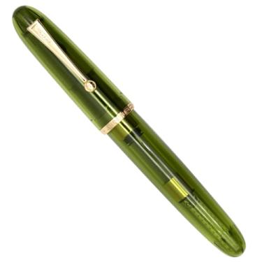 Imagem de Ranvi Jinhao Caneta-tinteiro acrílica 9019, ponta de batimento cardíaco de 0,5 mm com conversor de tinta, caneta de escrita suave de design clássico verde (acabamento dourado)