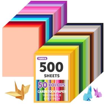 Imagem de 500 folhas de papelão colorido de 21,6 x 28 cm, 50 cores sortidas, papel para impressão, confecção de cartões, artesanato faça você mesmo, material escolar infantil, decorações de festa (180 g/m²)