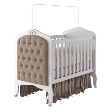 Imagem de Berço Americano de Bebê Provençal Capitonê Mdf Vira Mini Cama Com Regulagem Altura Harmonia