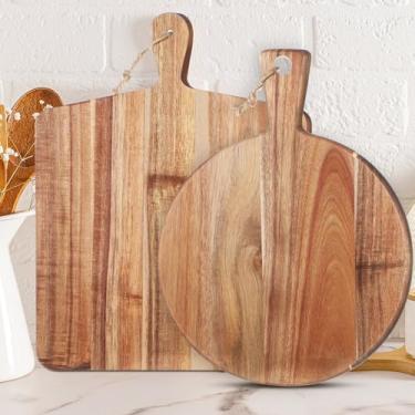 Imagem de Hsei 2 peças de tábua de corte de madeira de acácia com alça tábua de charcutaria de madeira, conjunto grande para cortar manteiga, para pão de queijo, carne, frutas, pizza (estilo vintage, 40 x 30 cm