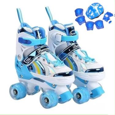 Imagem de Patins Quad Verde Dinossauro Meninos Com Led Com Proteção Patins Infan