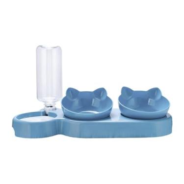 Imagem de Fenteer Tigelas triplas para gatos, bebedouros automáticos para gatos pequenos, médios e grandes, cães, Azul Claro