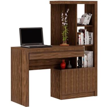 Imagem de Escrivaninha Estante Para Escritório 2 Portas 1 Gaveta Nogal