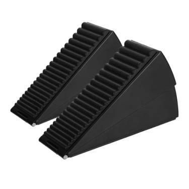 Imagem de 2 batentes de porta resistentes para batente inferior da porta, batente de porta grande ajustável com mola, cunha de borracha de 7,6 cm de altura para telha de concreto de madeira de hotel (preto-2