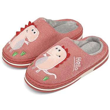 Imagem de INMINPIN Sapatilhas de estar por casa para meninas meninos quente chinelos de inverno bonitos sapatos interior de algodão com dinossauro de desenhos animados, Rosa Cinzento, 28/29 BR