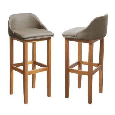 Imagem de Kit 2 Banquetas Balcão Estofada Realeza 100cm Madeira Eucalipto