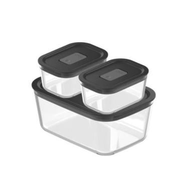 Imagem de Conjunto De Potes De Vidro Herméticos 3 Peças Fresh Lock Preto Ou