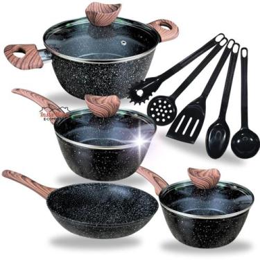 Imagem de Kit Jogo de Panelas 9 Peças Indução Gás Revestido em Cerâmica Granito 