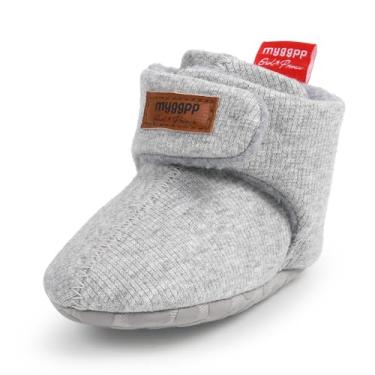 Imagem de Botas de algodão para bebês recém-nascidos unissex FAMI sola antiderrapante para meninos e meninas inverno quente fleece meias aconchegantes, Light Grey, 12-18 Months Wide Toddler