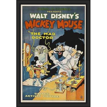Imagem de BUY ART FOR LESS Pôster emoldurado oficialmente licenciado do Mickey Mouse - O Doutor Maluco - 61 x 91 cm - Moldura de madeira projetada resistente com vidro plexi - Pronto para pendurar