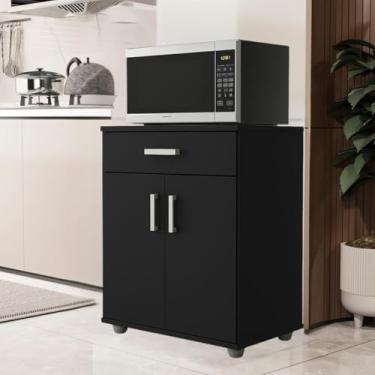 Imagem de Aparador Bancada Estante Balcão Cozinha Base Micro Ondas Multiuso Mell Preto