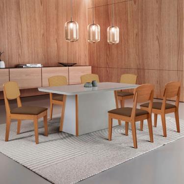 Imagem de Mesa de Jantar Diane 180cm Tampo MDF Vidro com 6 Cadeiras Copper Premium Moderna Mobília