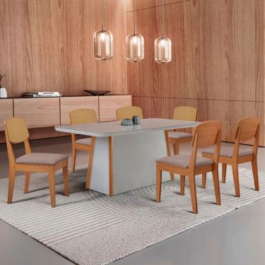 Imagem de Mesa de Jantar Diane 180cm Tampo MDF Vidro com 6 Cadeiras Copper Premium Moderna Mobília