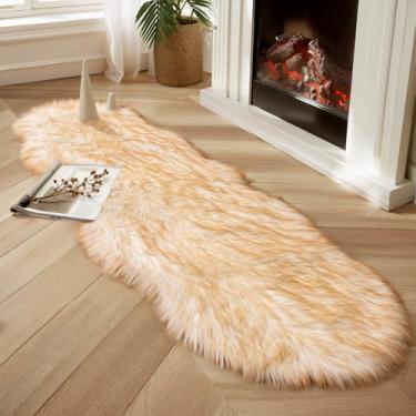 Imagem de Ciicool Tapete De Pele Carneiro Sintética Ultramacio E Fofo Para Quarto, Carpete Felpudo, Decoração Berçário Infantil, Branco, Marrom, Degradê, 2 X 6 Pés