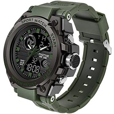 Imagem de Relógio masculino digital esportivo militar LED cronômetro despertador exterior multifuncional quartzo grande rosto eletrônico relógio de pulso, Esporte, Verde