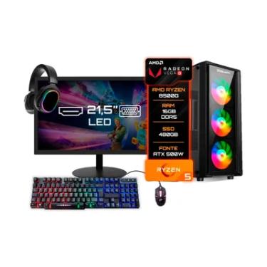 Imagem de PC Gamer Completo Bluepc Amd Ryzen 5 8500g 16gb Ddr5 SSD 480GB Monitor 21" - Kit Gamer Teclado Mouse Headset