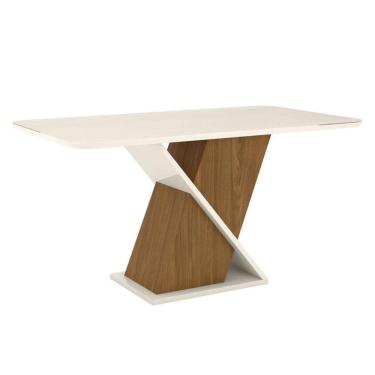 Imagem de Mesa de Jantar Solus 160 cm Canto Arredondado com Vidro Nature Off White – Henn