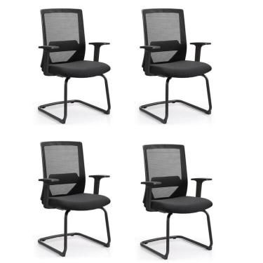 Imagem de Kit 4 Cadeiras Interlocutor Office Chicago Fixa Preto