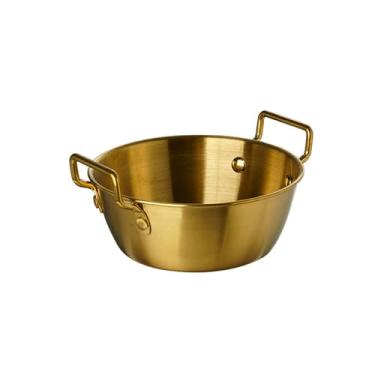 Imagem de Tigela de macarrão Lamian de aço inoxidável 304 simples e requintada de cor sólida chinesa - cesta de lanche dourada extra grande de 14 cm.