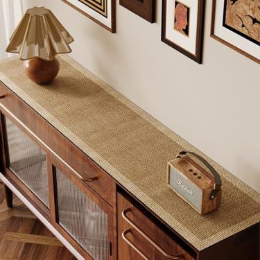 Imagem de Toalha de mesa retangular original com textura de madeira com sensação de PVC, caminho de mesa de couro de grão de madeira rústica para restaurantes, festas de fim de ano e uso diário - 40 × 81 cm