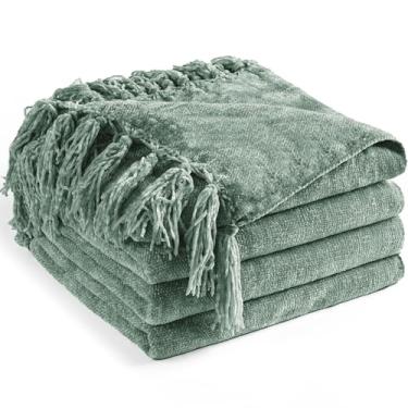 Imagem de LONG CREATE Cobertor de chenille para sofá de 152 x 203 cm, mantas macias e aconchegantes com franja para cama de sofá, capa de cadeira, cobertores boho decorativos de malha leve para sala de estar